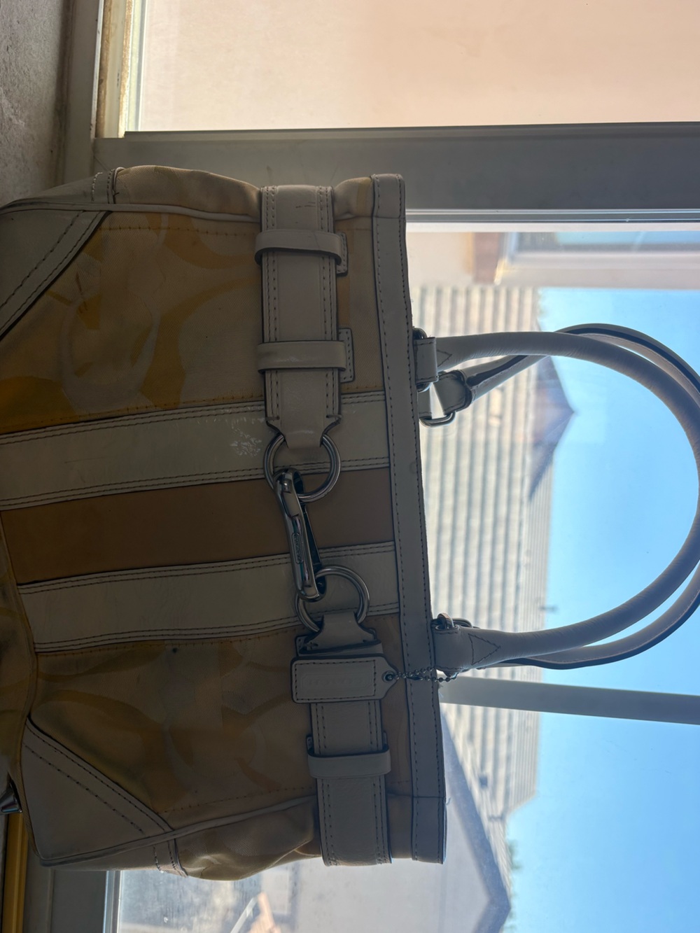 Coach Hamptons Optic Signature Stripe Carryall Satchel Handbag